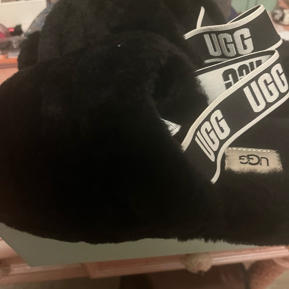 UGG Black Fluffy Slippers